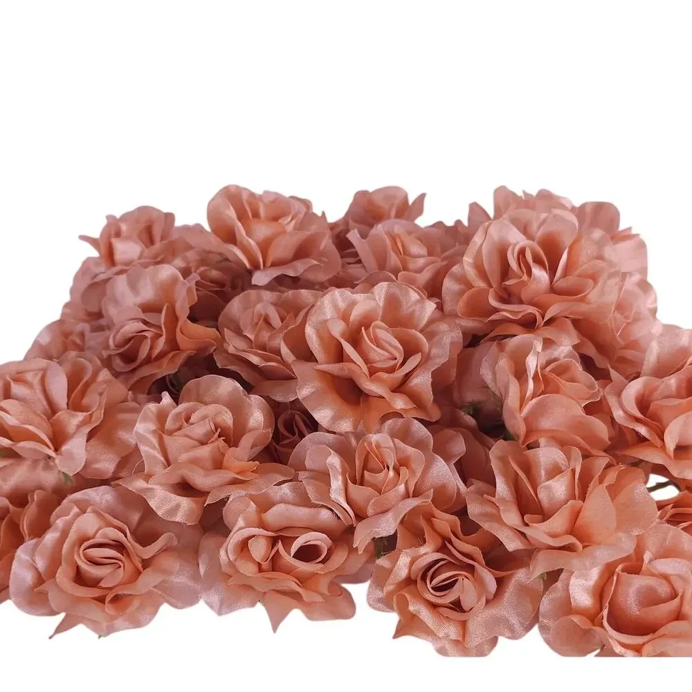 50 Peach Orange Satin Rose Heads Stemless Wedding Floral Craft DIY 2.5in Flowers